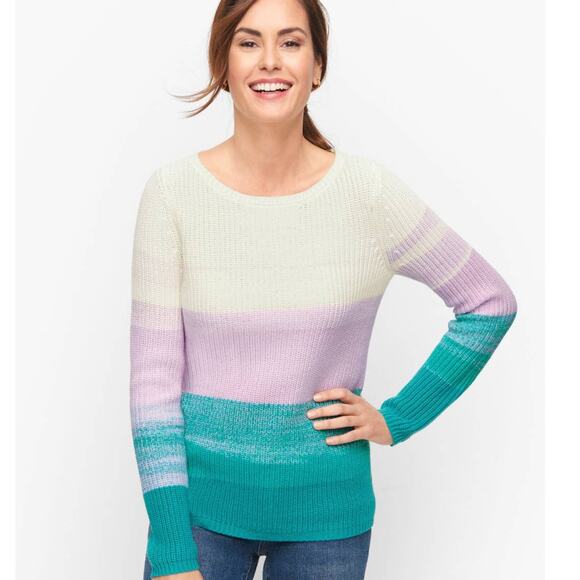 Talbots Ombre Lavender and Teal Knit Long Sleeve Sweater Women's Medium - Picture 9 of 9